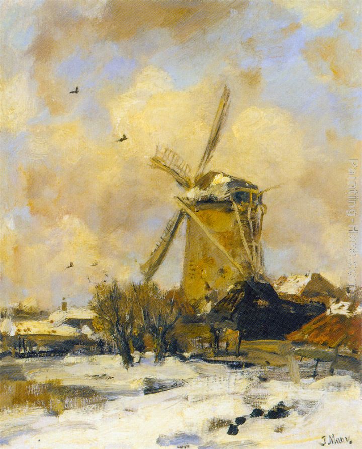 A Windmill in a Winter Landscape painting - Jacob Henricus Maris A Windmill in a Winter Landscape art painting